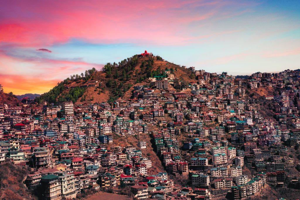 Scenic view of the Himalayas during a sunset in Himachal Pradesh